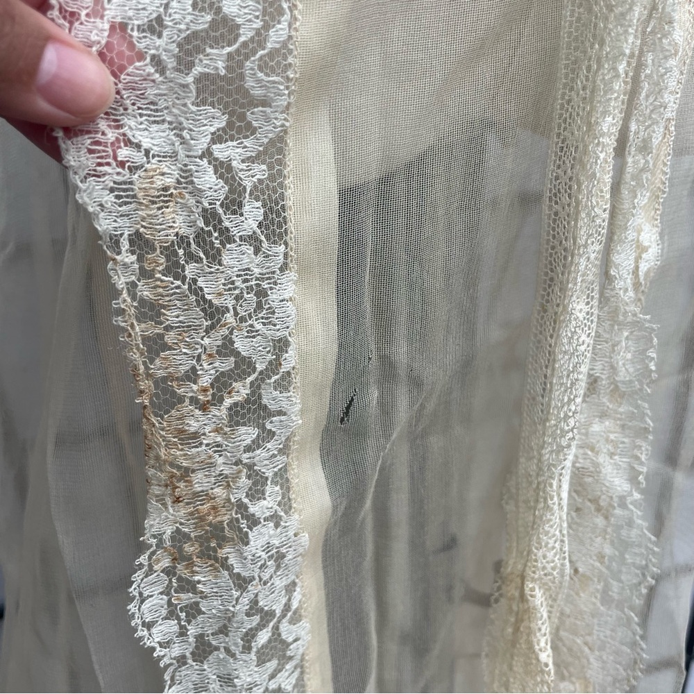 Ethereal Vintage 1940s Ivory Puff Sleeve Sheer Buttons Maxi Wedding Gown XXS - Picture 10 of 16